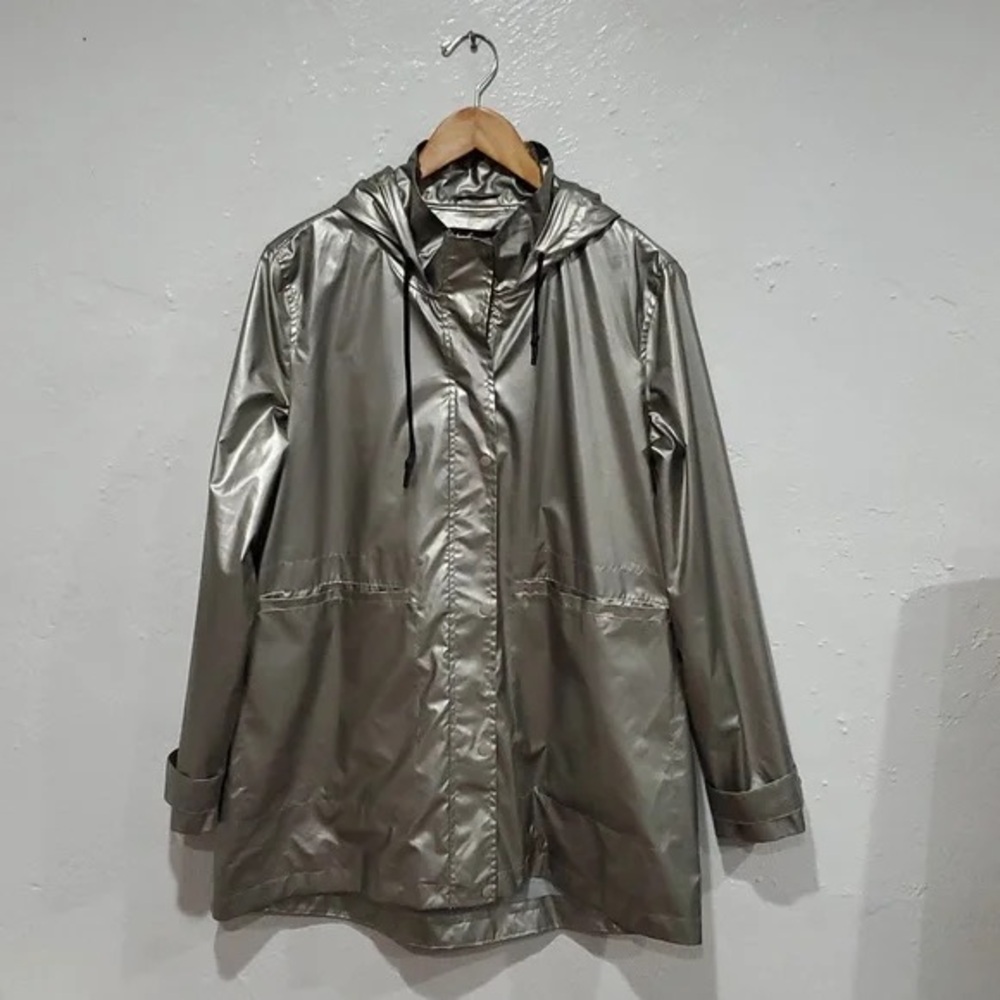 TRF Metallic Silver Hooded Jacket Size S